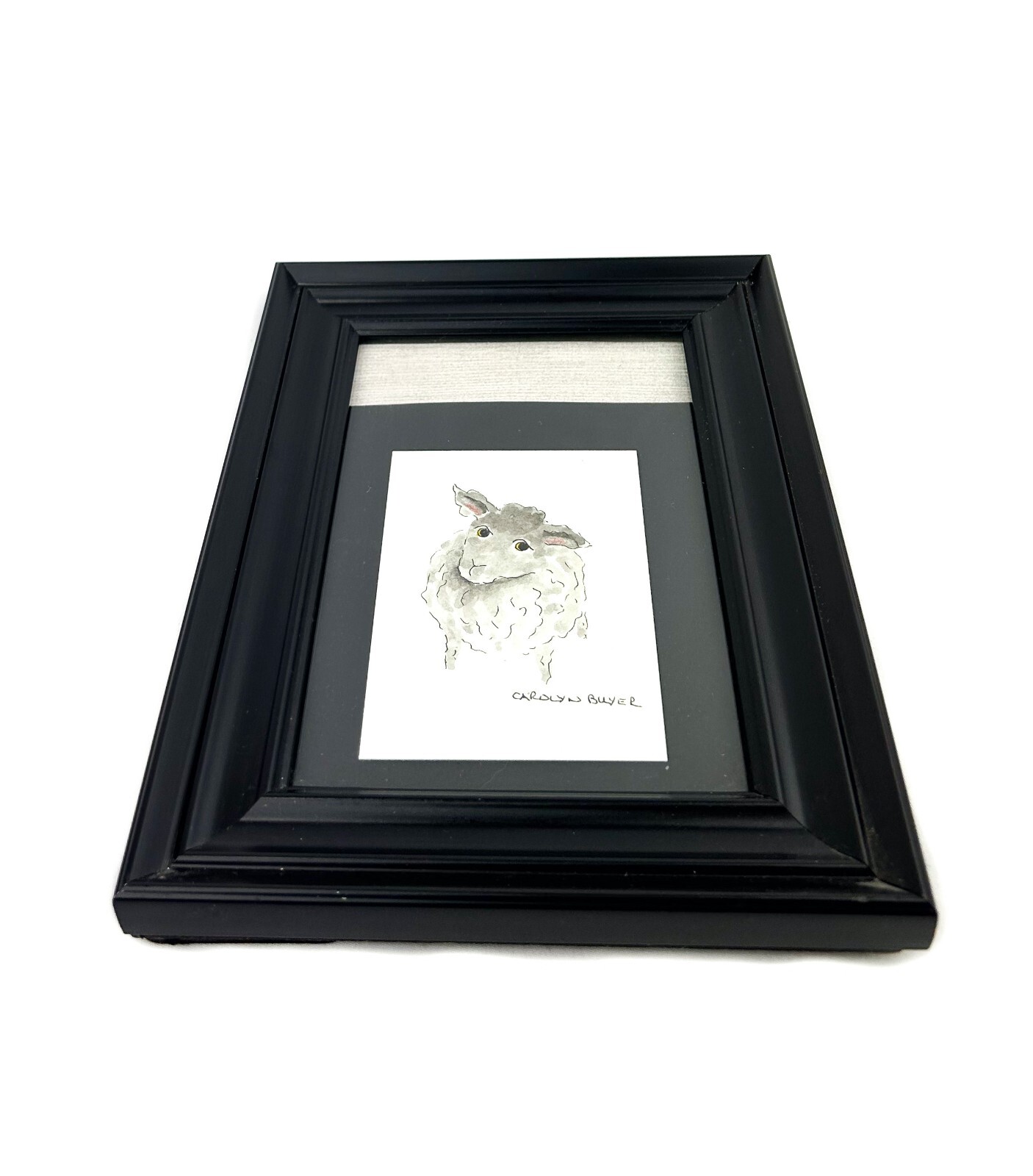 Cute Inquisitive Gray/White Sheep Original Painting Signed by Carolyn Buyer