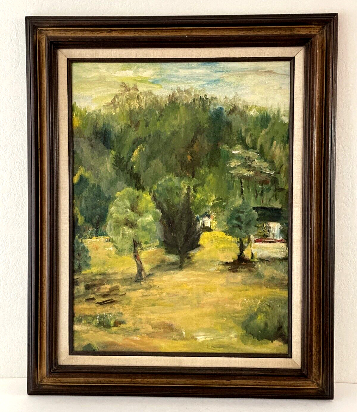 Vintage Mid Century Impressionist Painting 25×32″ Country House MI Landscape