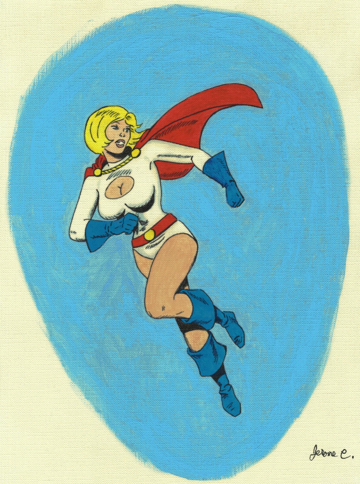 Female comic book Powergirl painting Artist Jerome Cadd Oil Ink canvas paper
