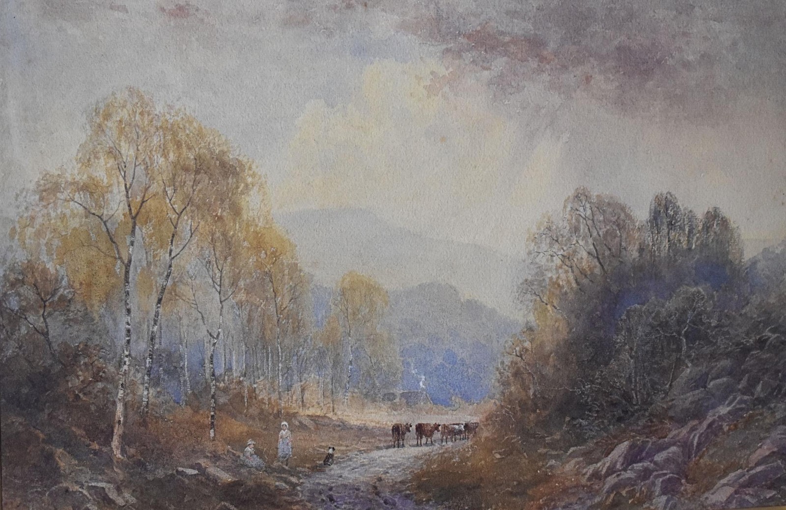 PASTORAL SCENE DERBYSHIRE PEAK DISTRICT ANTIQUE WATERCOLOUR FRANK GRESLEY c1890
