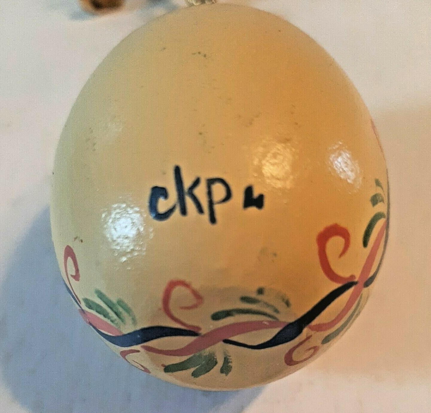 Yellow Blue Decorative Egg Hand Painted Folk Art Easter Decor Signed Wooden OOAK