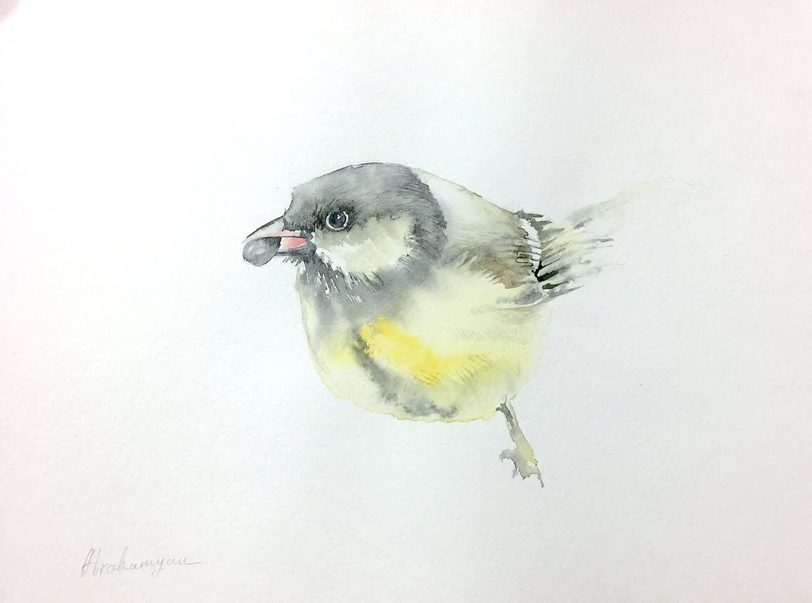 Coal Tit, Birds, Watercolor artwork, Handmade, Original painting on paper.signed