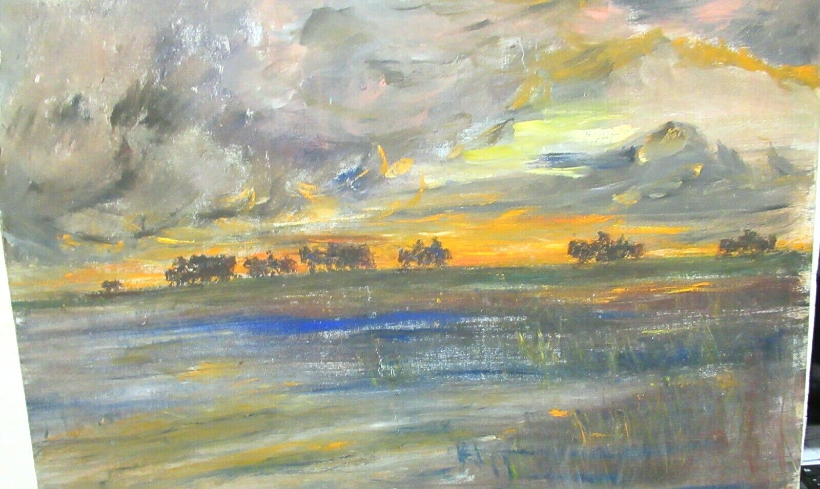 ALEXANDER CLEMONS LARGE ORIGINAL OIL ON CANVAS SUNSET HORIZON PAINTING 1975