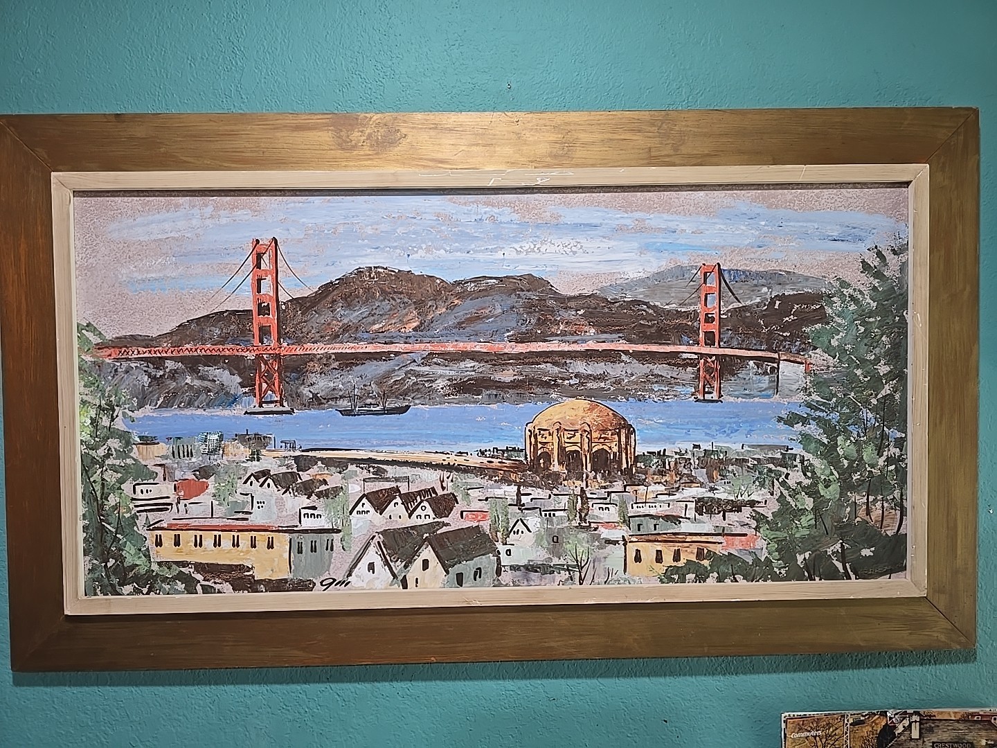 MCM Original Painting Oil On Masonite San Francisco Golden Gate Artist Gill