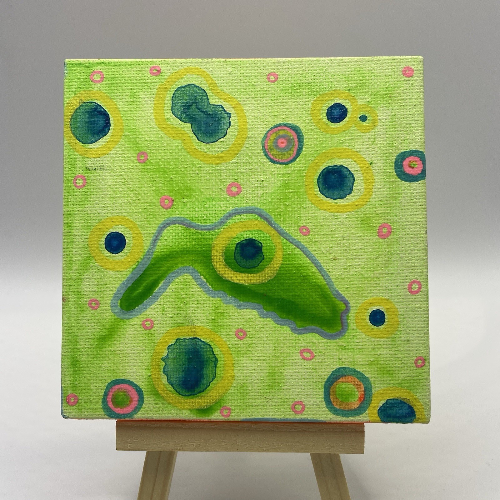 Small Green UV Reactive Abstract Painting – Unframed Mini Stretched Canvas