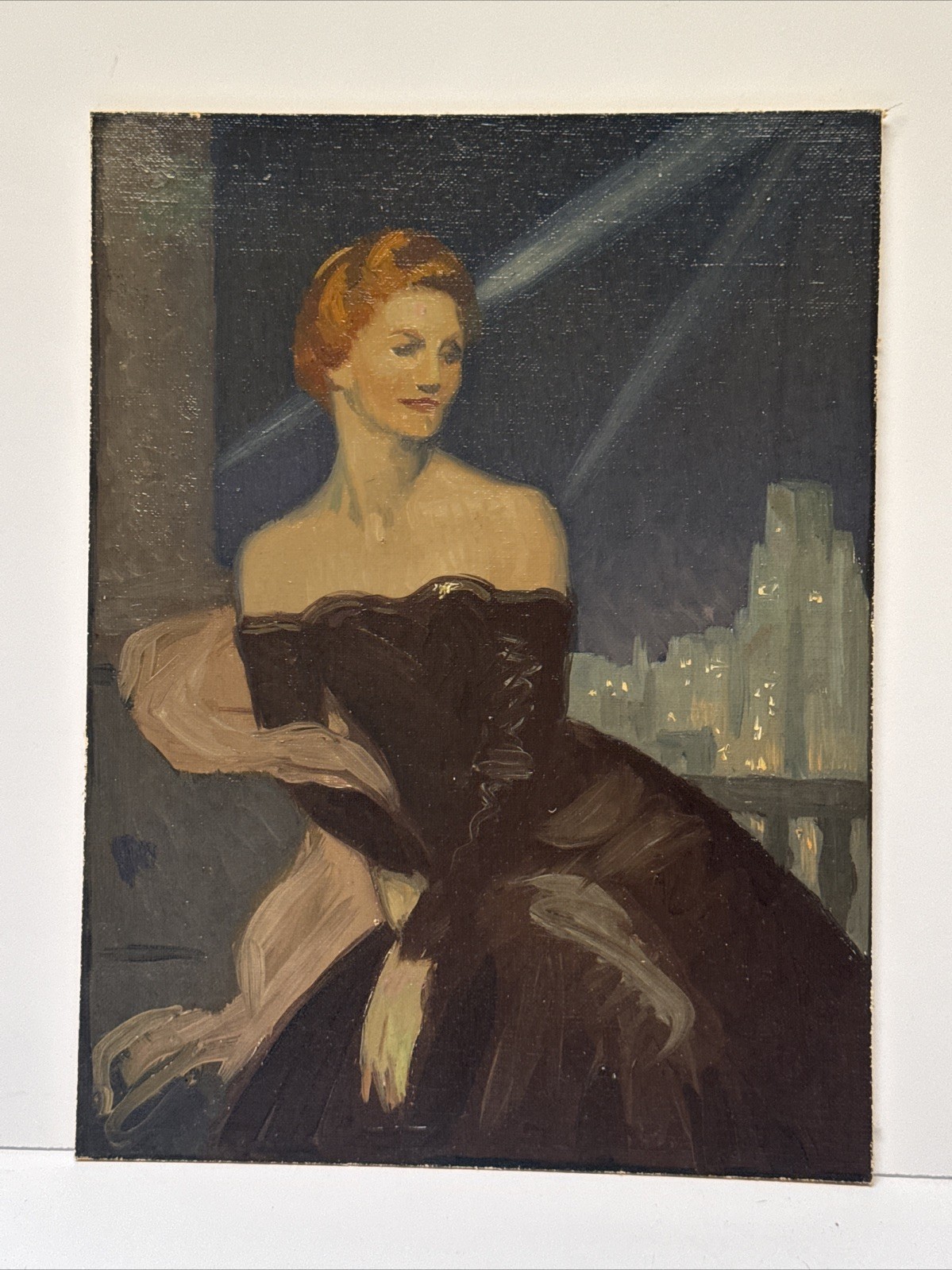 Antique Painting Portrait Woman Women Female Model Art Deco Cityscape Mystery