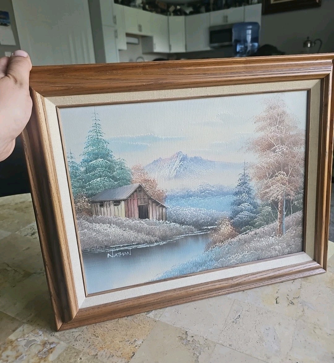 Original Oil Painting River Mountains Fishing Winter Signed Nathan Oil Certified