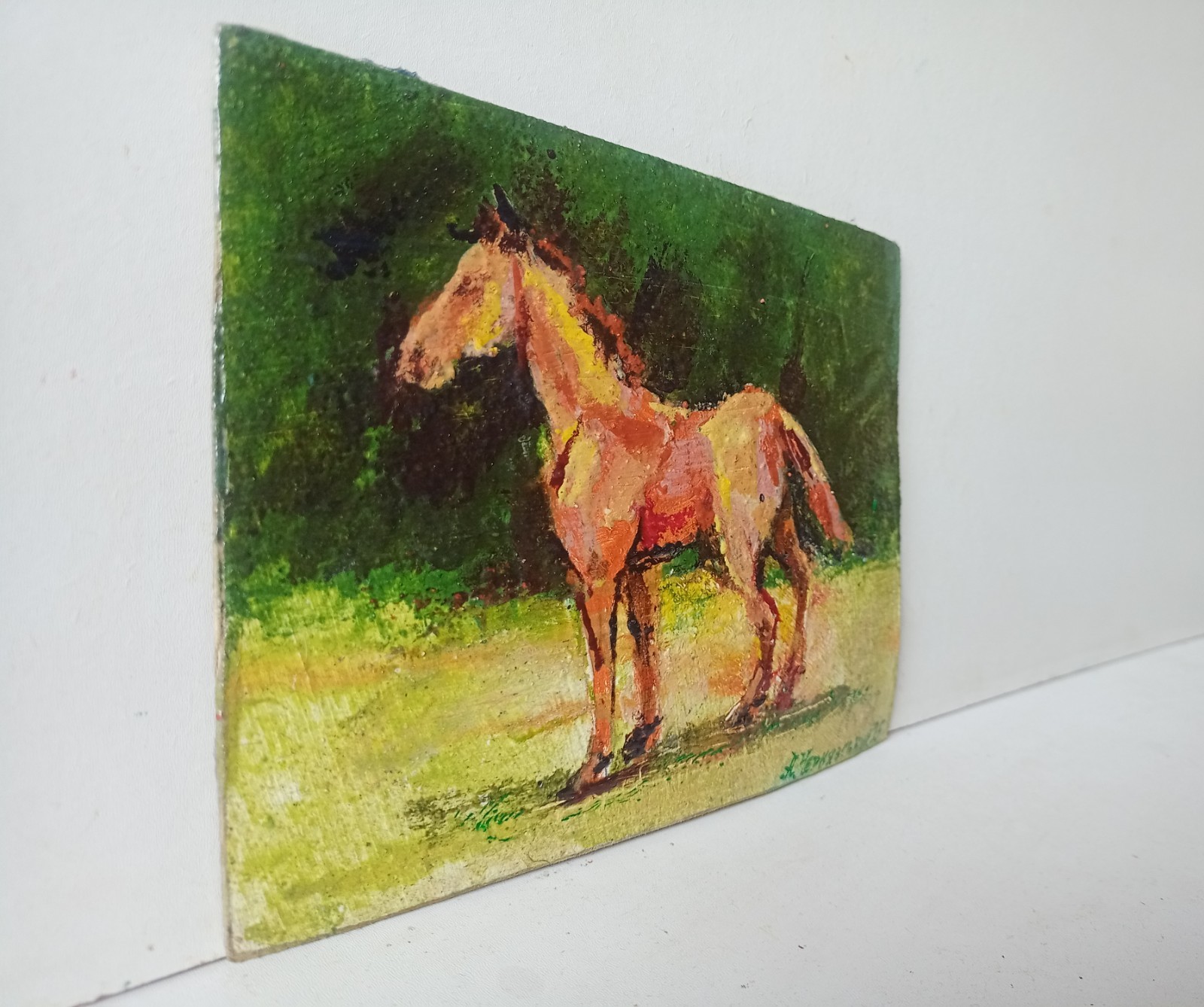 Horse Painting Landscape Art Impressionistic Oil Painting 6 x 7.8 in