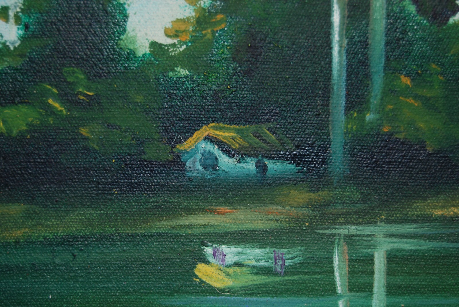 FRAMED SIGNED OIL PALMS AND HUT (BOHIO) A CUBAN COUNTRY SCENE ARTIST: CASTRILLON