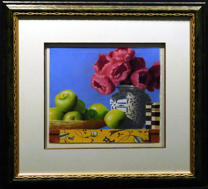 James Jensen Green Apples Original Pastel Paper Custom Framed Hand Signed