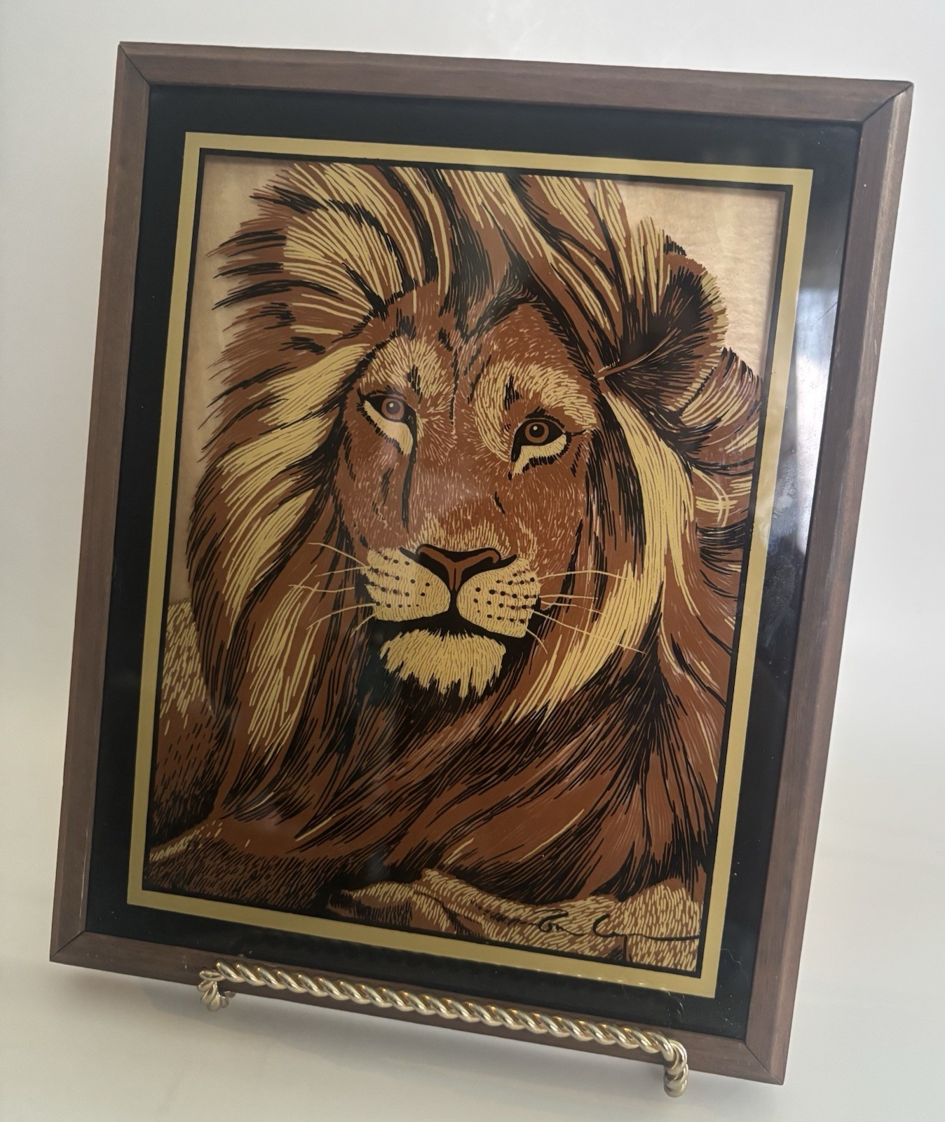 Rare 2 Framed Reverse On Glass Tiger& Lion Lulu’s Inc Vintage 77 Wall Art Retro