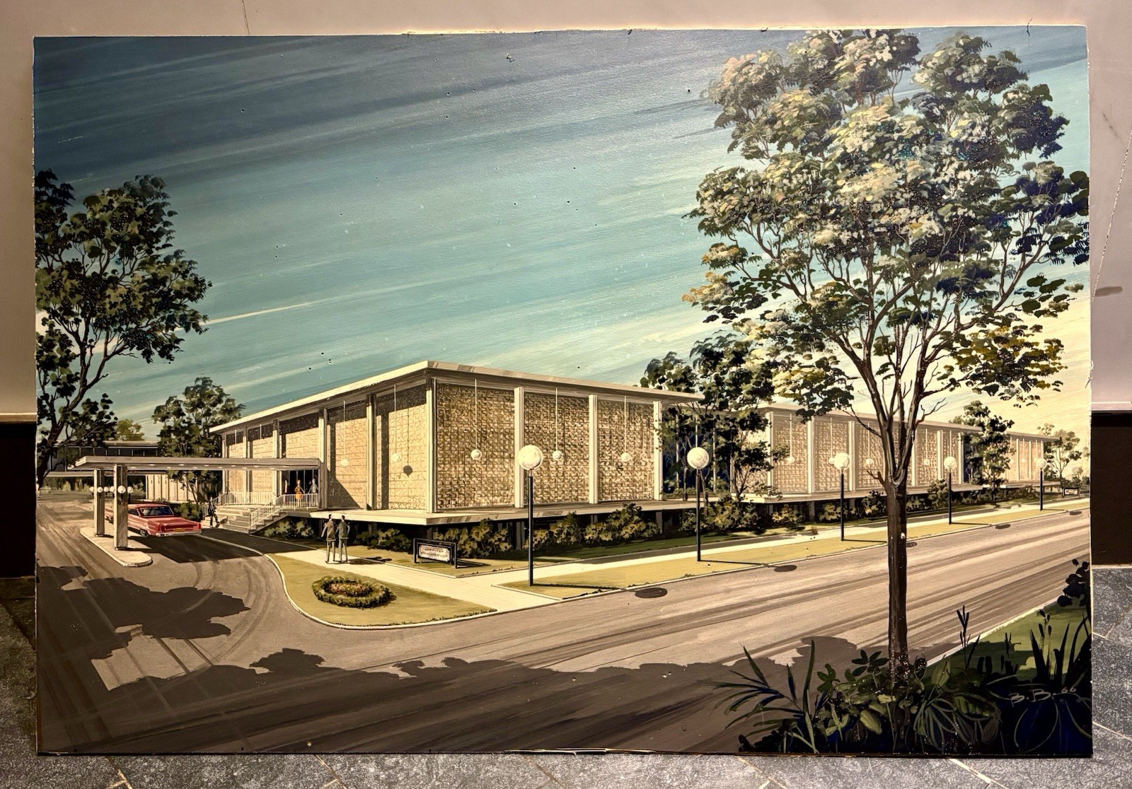 Incredible Vintage 1966 Oil Painting Extremely Detailed Architectural Rendering