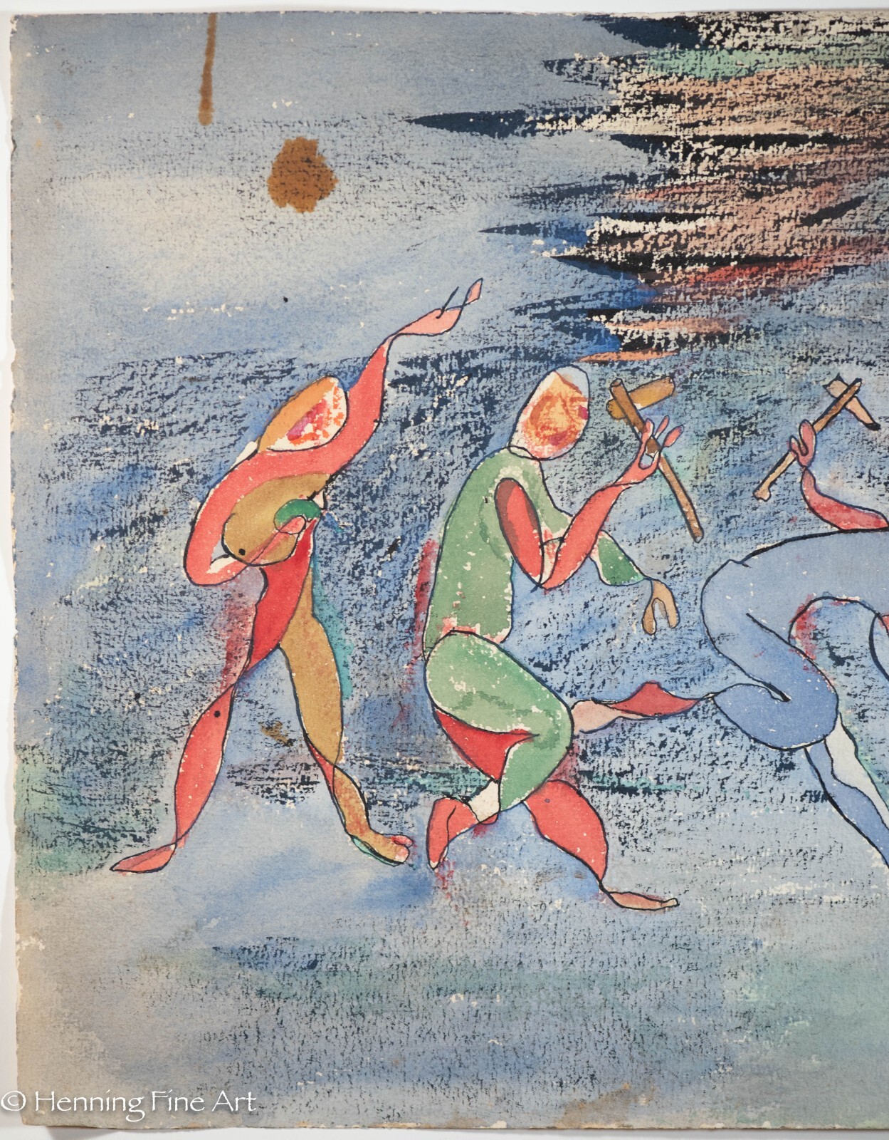 Vintage Carl Shaffer Impressionist Painting Native American Dance WPA 34
