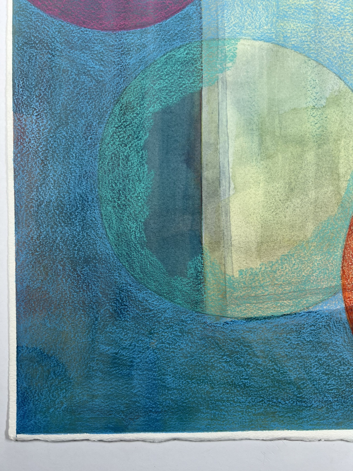 Mixed Media Painting Floating Door & Spheres In Space 22×15” Surreal Folk Art