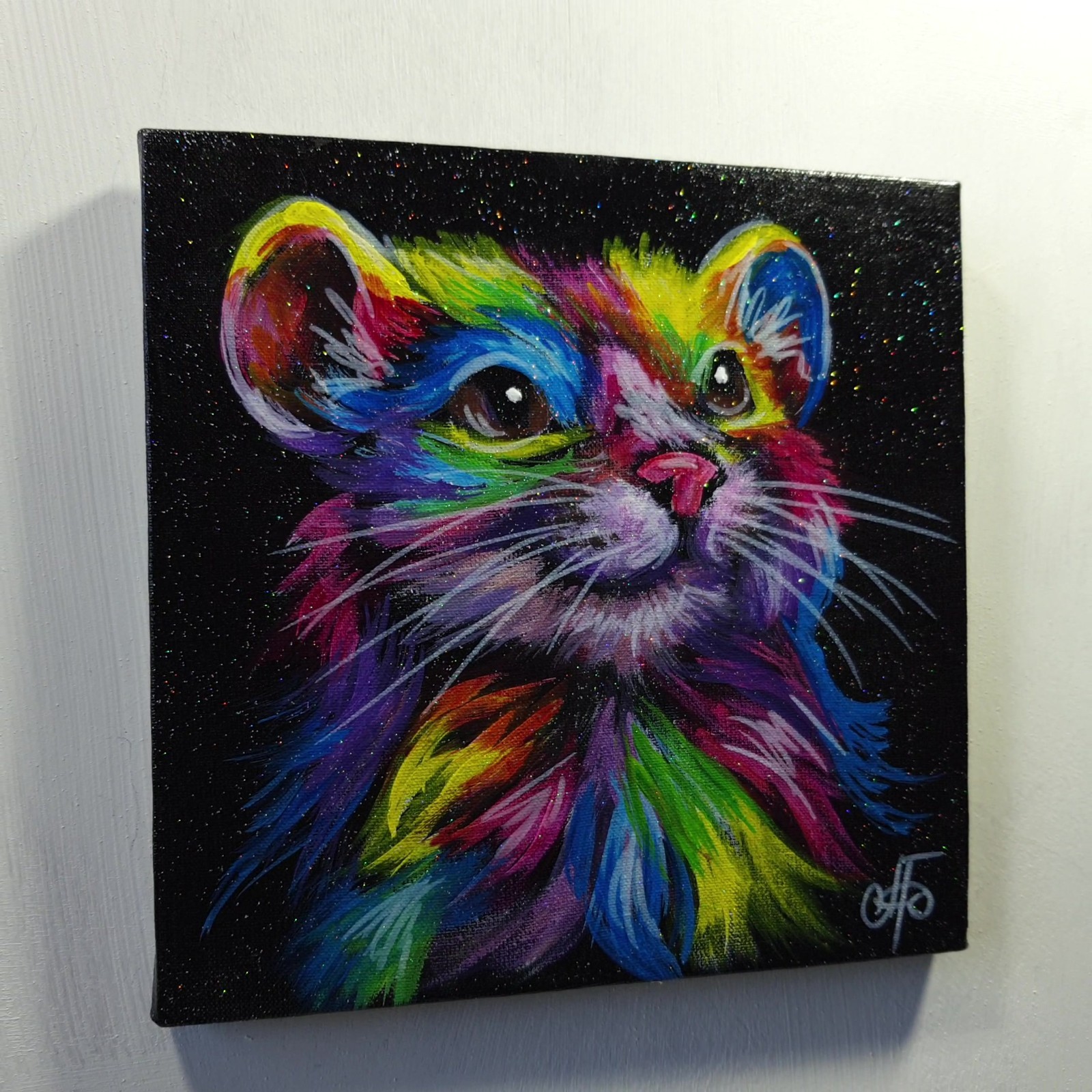 Rainbow Mouse Original Acrylic Painting Animal Portrait Canvas Wall Art Decor