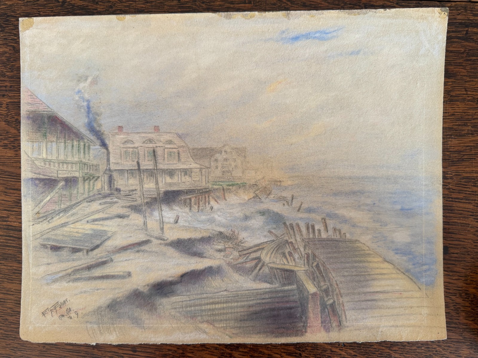 19th Century Watercolor Ocean New Jersey Boardwalk Erwin Faber (American) 12×10
