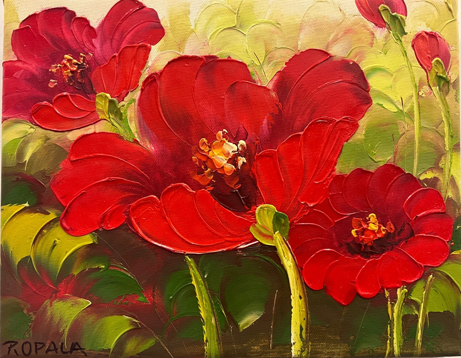 Oil Painting Red poppy flower oil on canvas, textured and bright oils 8×10”