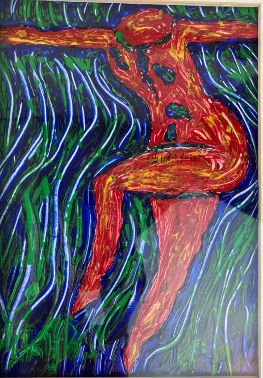 Art Dancing Abstract Figure Painting Impasto Original Framed 20×16 by Sistak