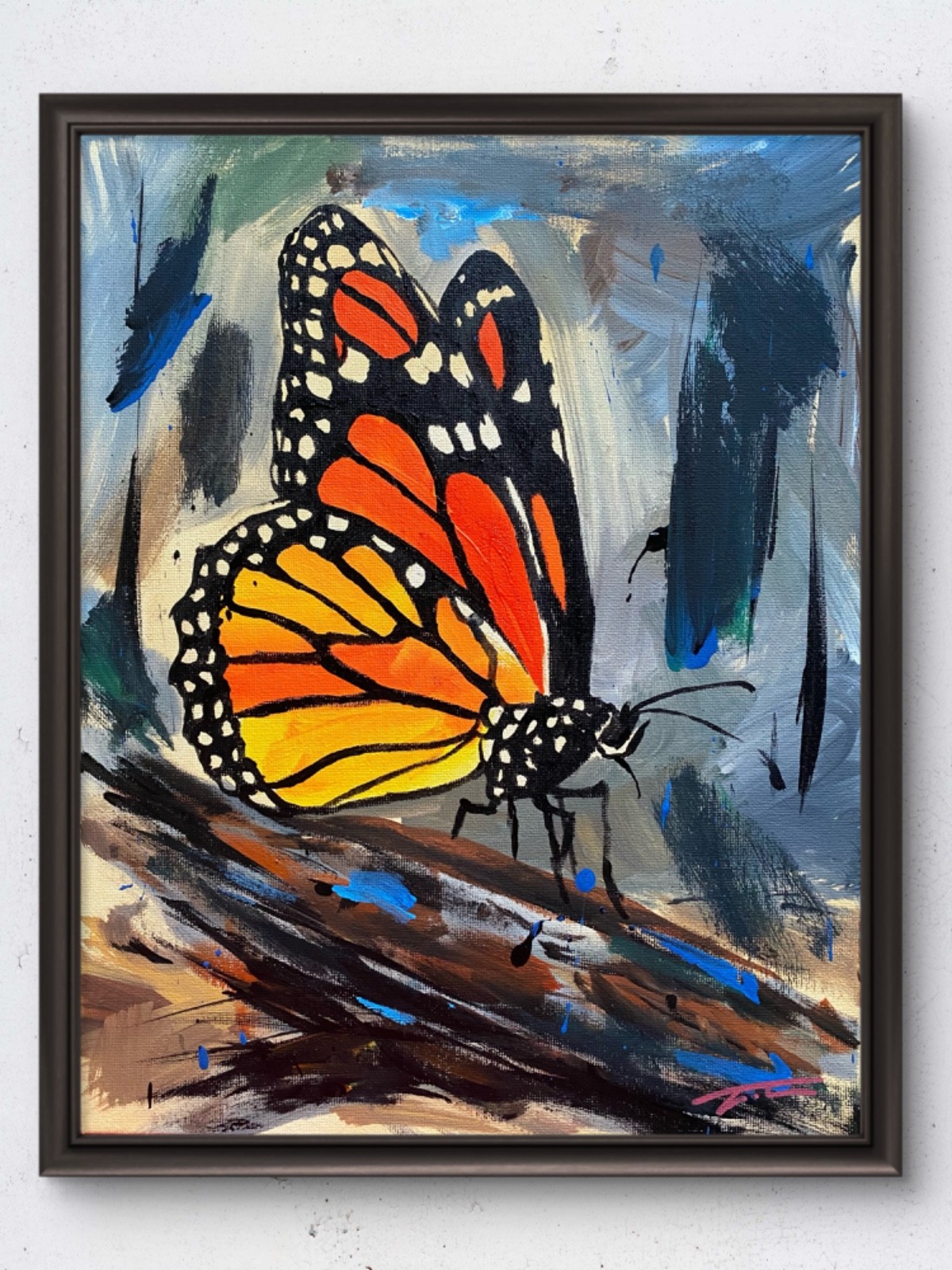 Monarch Butterfly Abstract Expressionist Acrylic Original Art 14×11 Canvas
