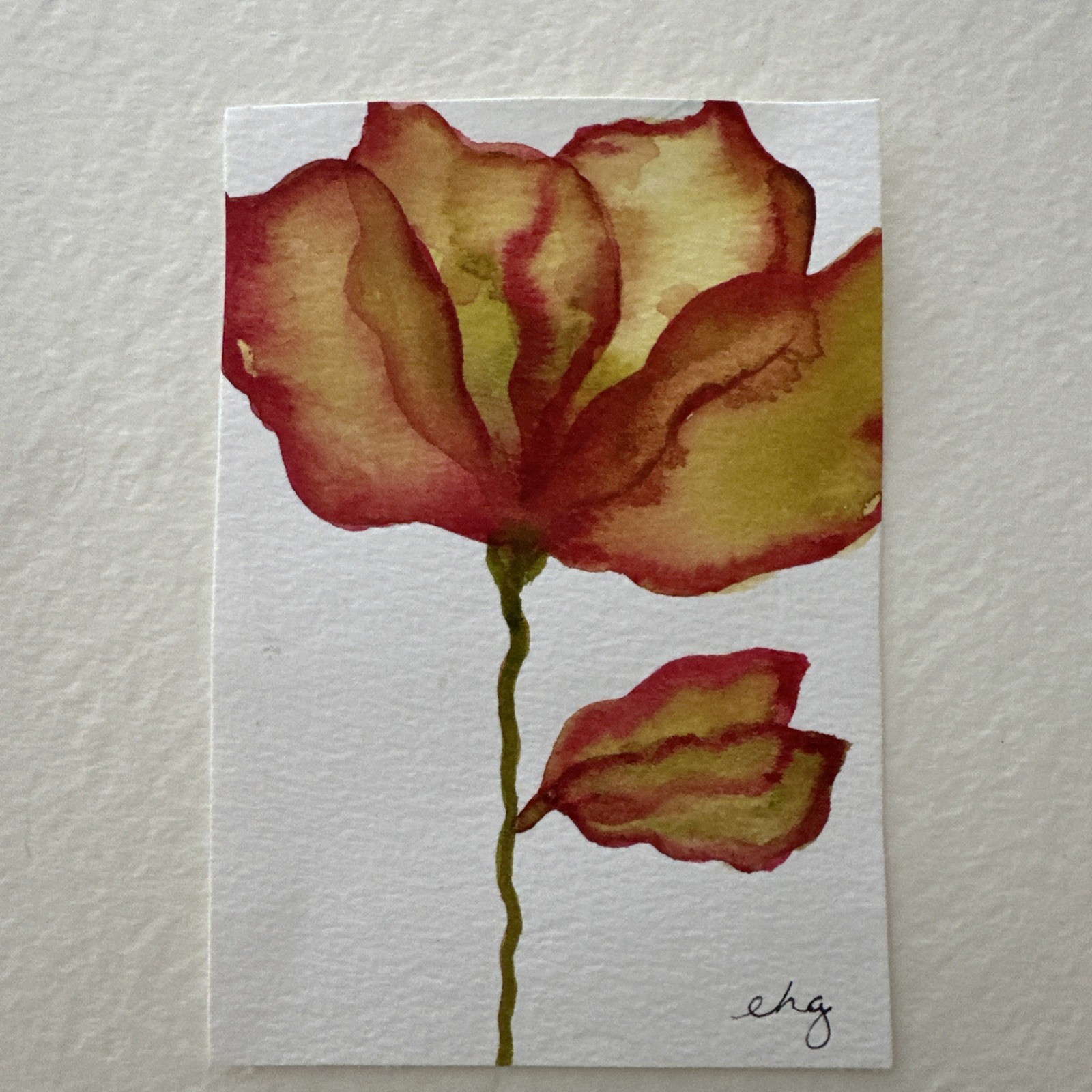 Original Watercolor ACEO Art Card 4×5.5 ABSTRACT FLOWER