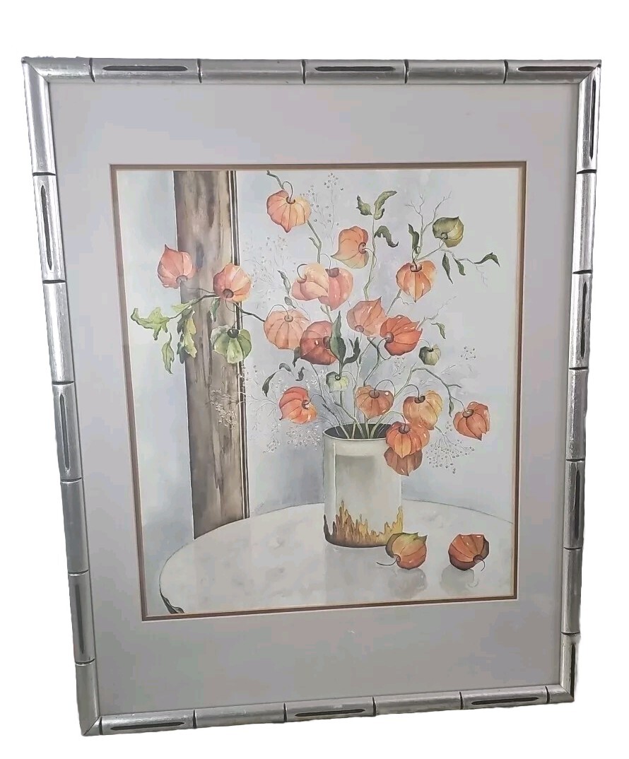 Water Color Floral Still Life With Vase Painting By Vivian Frame And Matted
