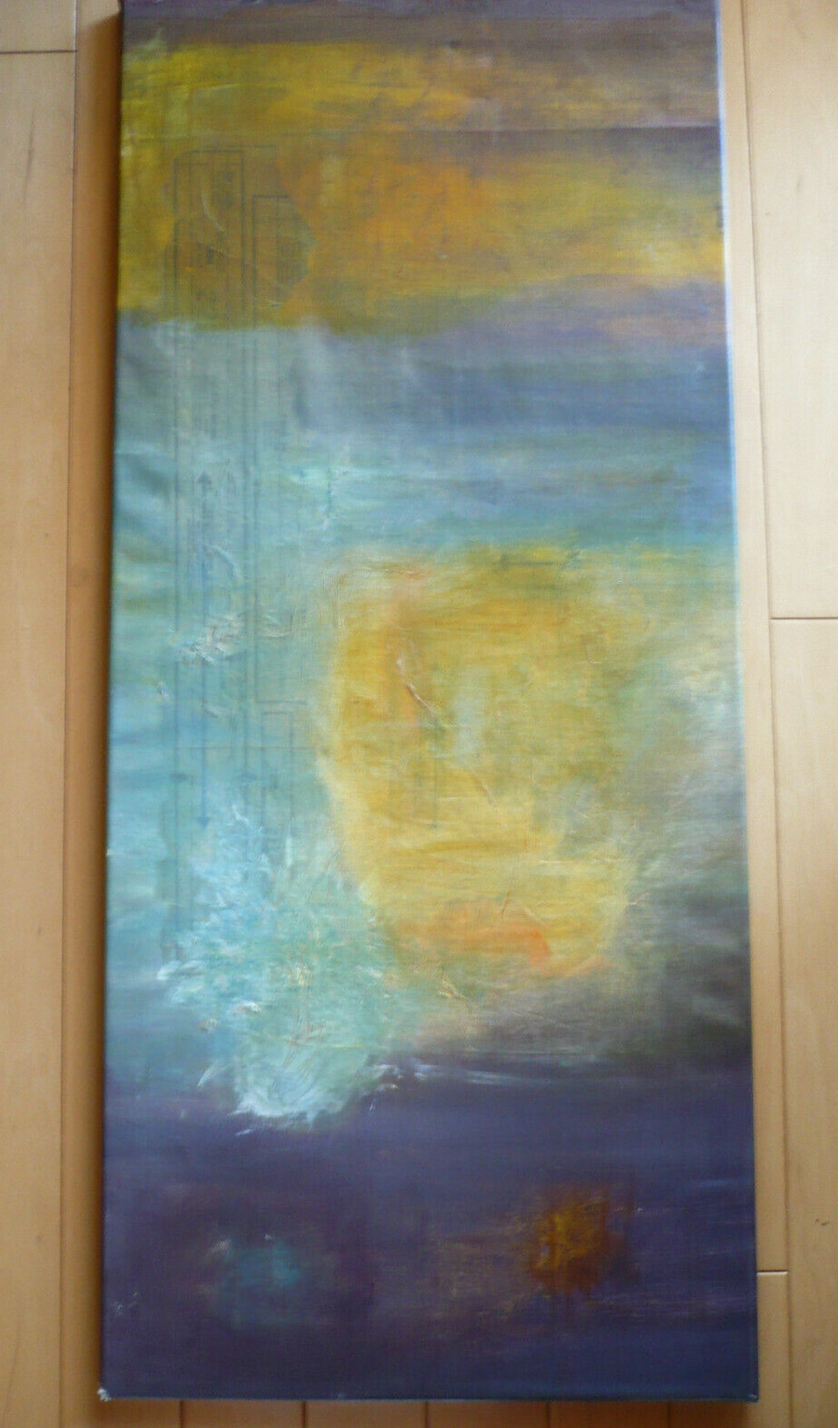 MYSTERY ABSTRACTION ABSTRACT OIL MODERN MODERNISM YELLOW BLUE MULTI COLOR PURPLE