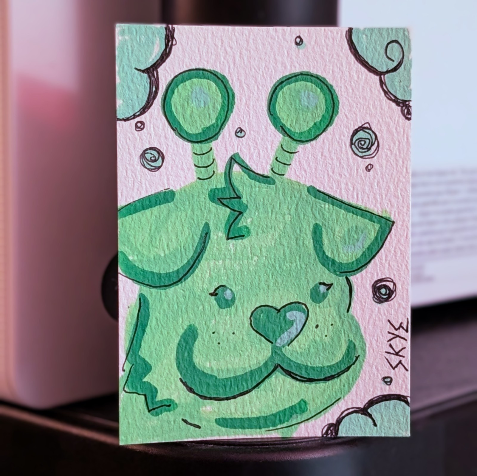 Original ACEO – Alien Dog – Acrylic Painting – 1/1 – Cute