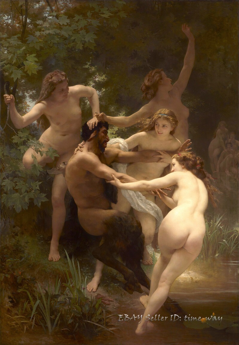 Nymphs and Satyr Oil painting Wall Art Giclee Printed on canvas P072