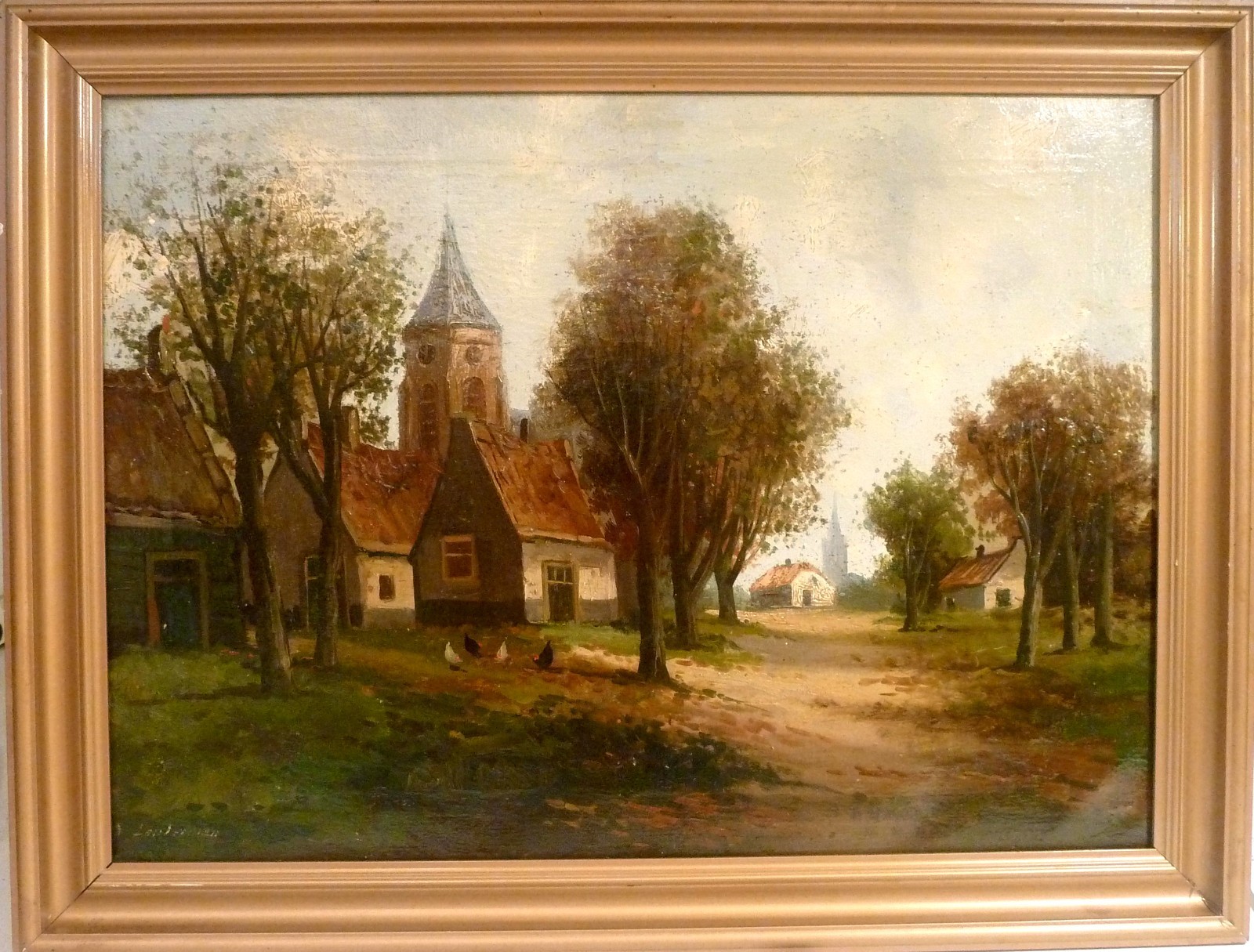 LOUIS JENSEN! VILLAGE SCENERY WITH CHURCH