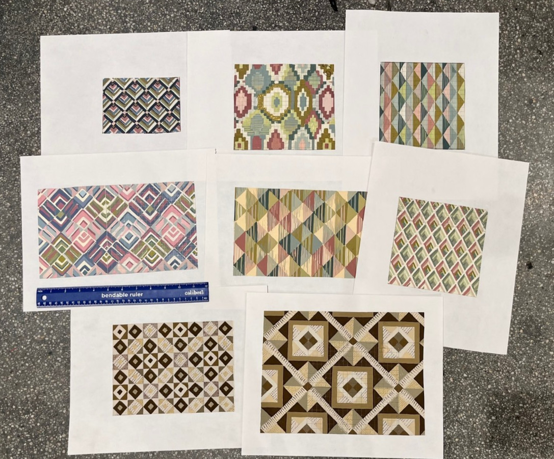 Original Vintage Handpainted Tile, Geo and Mosaic Designs on Paper, lot of 17
