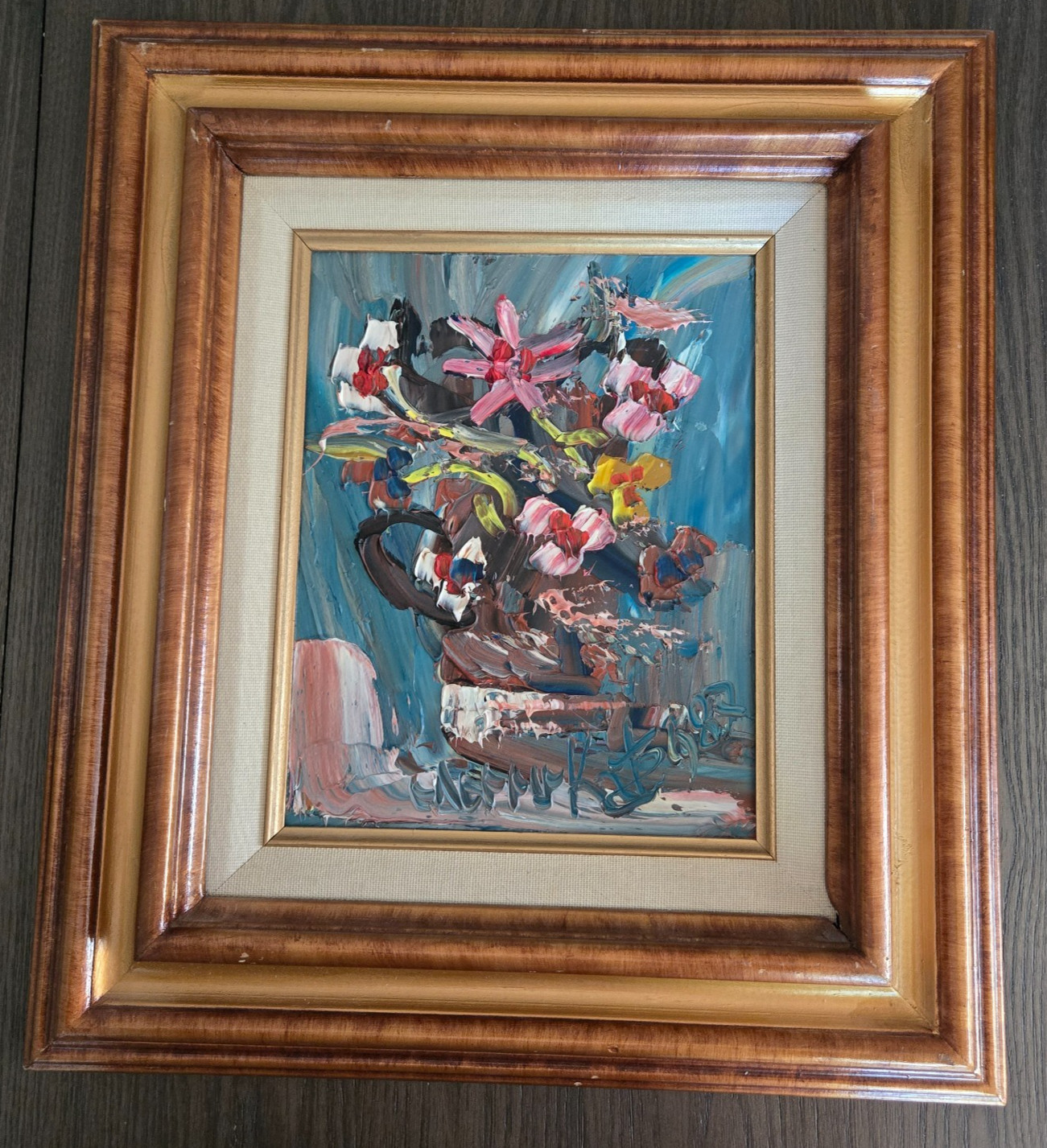 Morris Katz Original Painting Floral Bouquet Signed 1988 Framed Matted 8×10