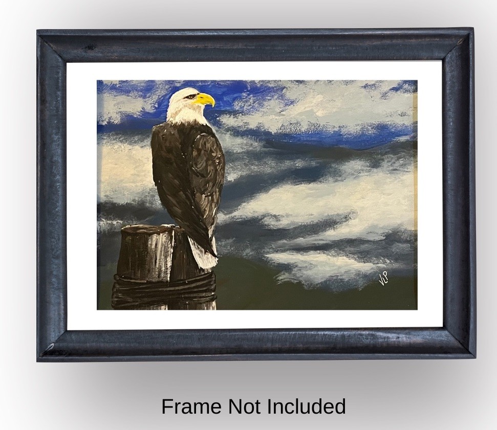 Bald Eagle Mountain Sky View Original Hand Painted Acrylic 11×13” Paper