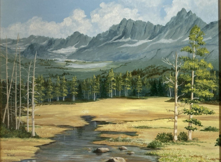Vintage Original Small Gem Oil Painting Mountain Forest Landscape Signed Tykie