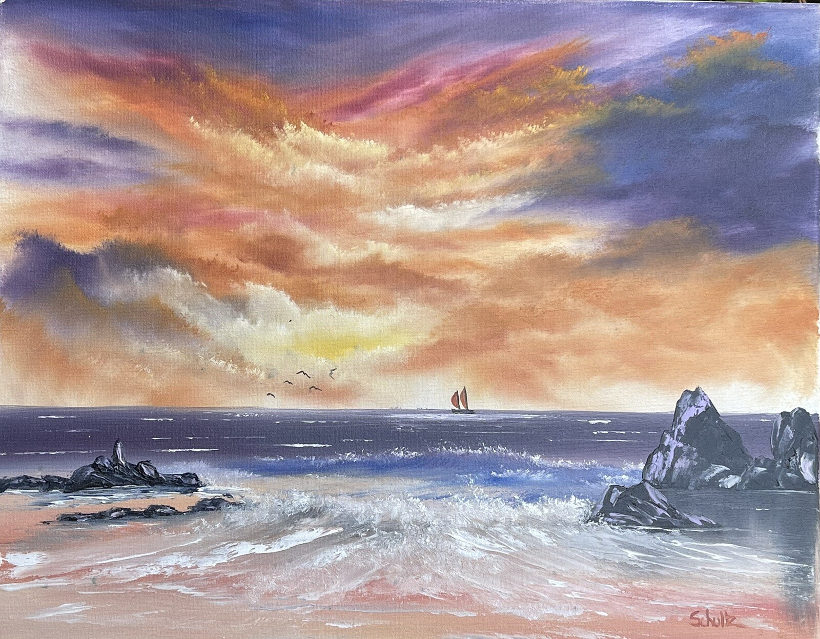 Original Oil Painting Signed By Artist Schultz 24×12”