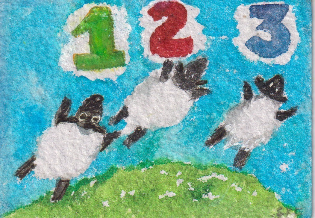 ACEO Original Counting Sheep watercolor painting Sharon Foster Art