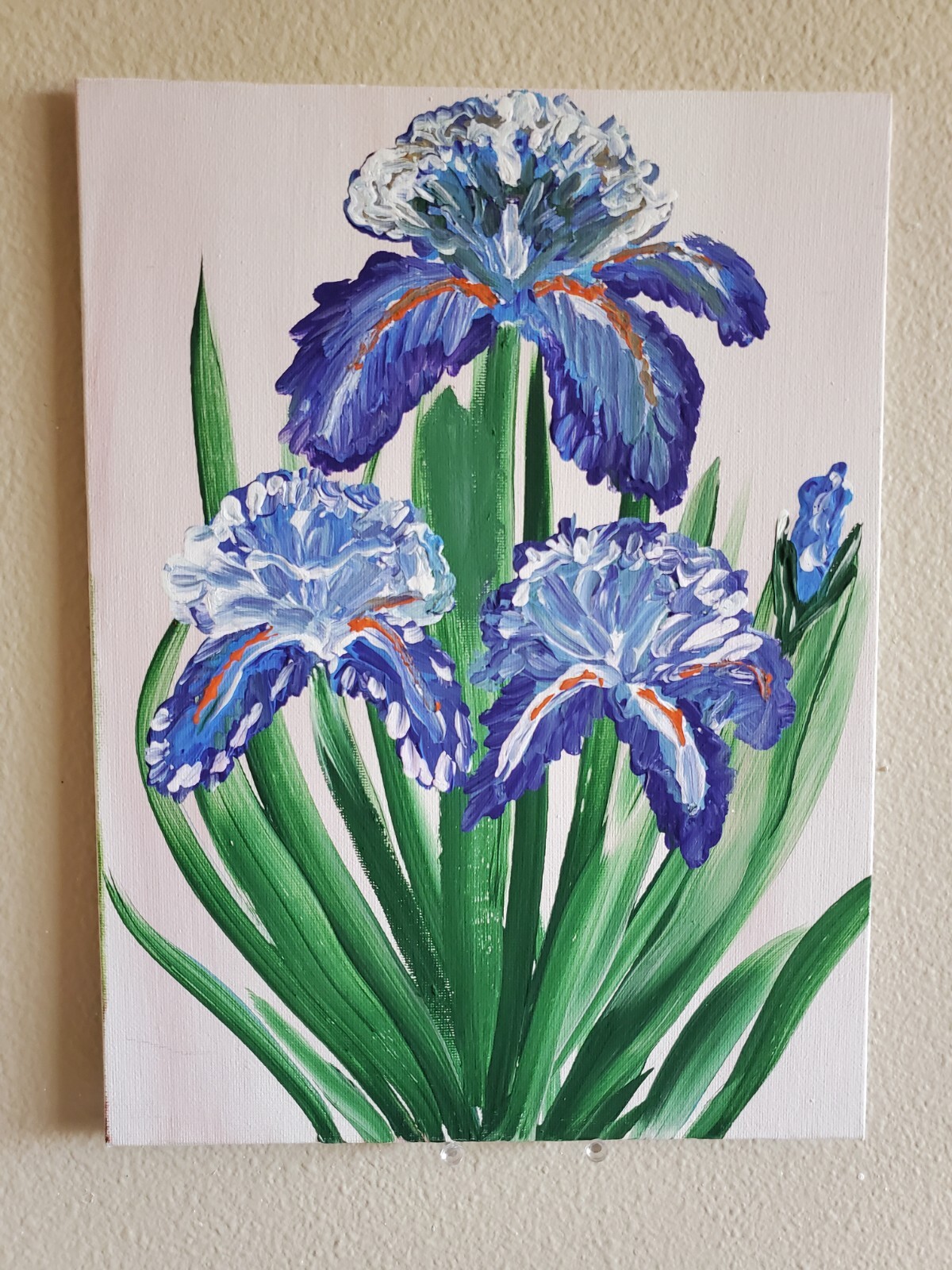 Handmade Painting Acrylic Art Panel 12x9x1/16in Decor Flowers Cockerel Iris