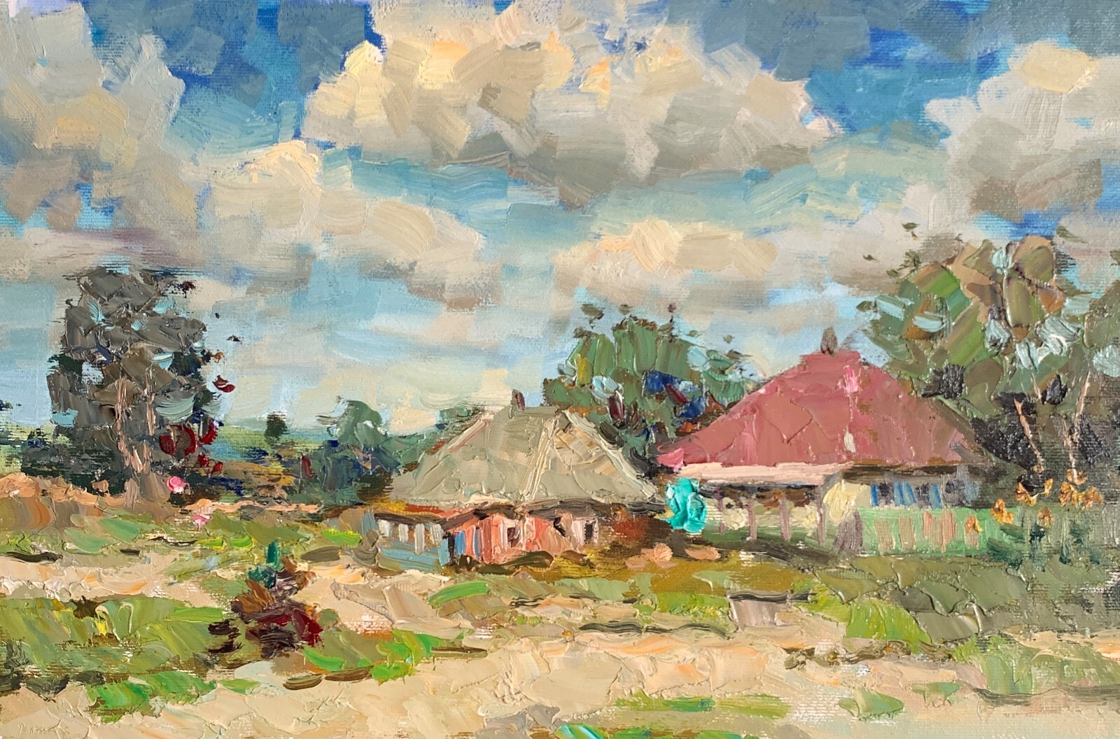 Oil painting Big family Ukrainian painter Canvas Unframed original landscape