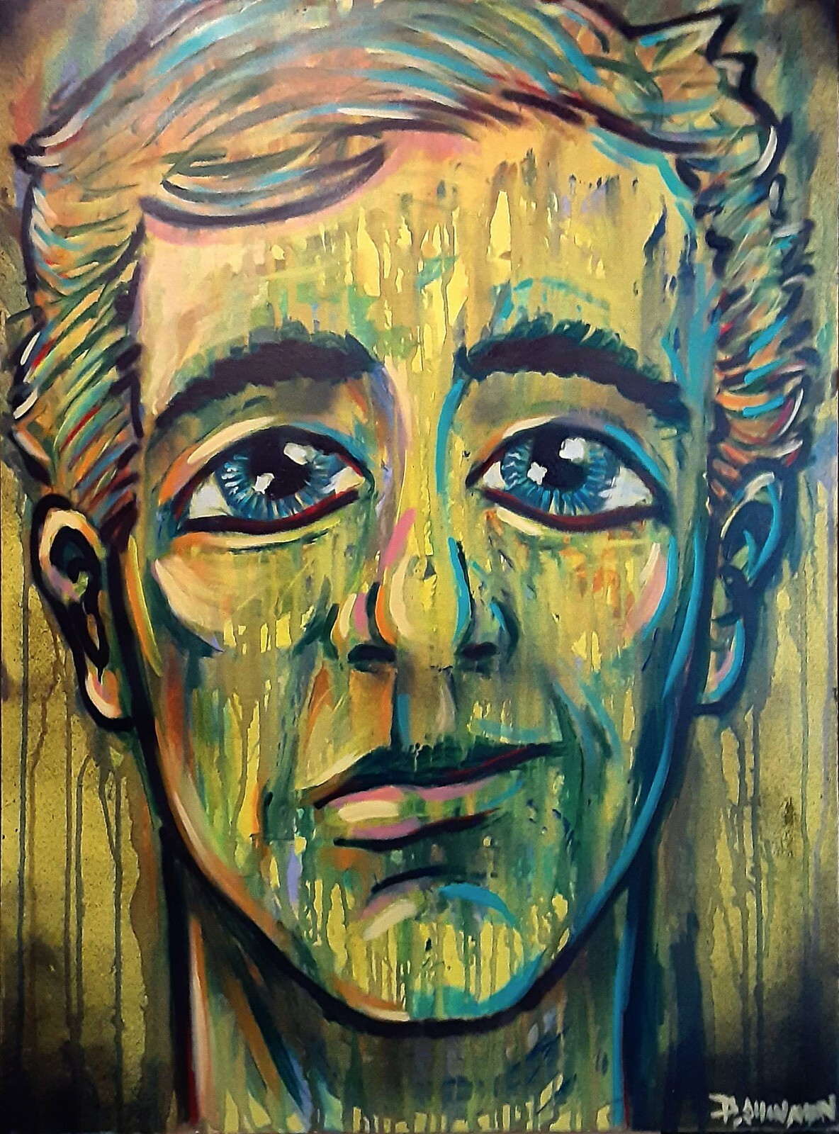 Male Face Abstract Painting 30×40 Mix Media Ready to Hang by Patrick Shanahan
