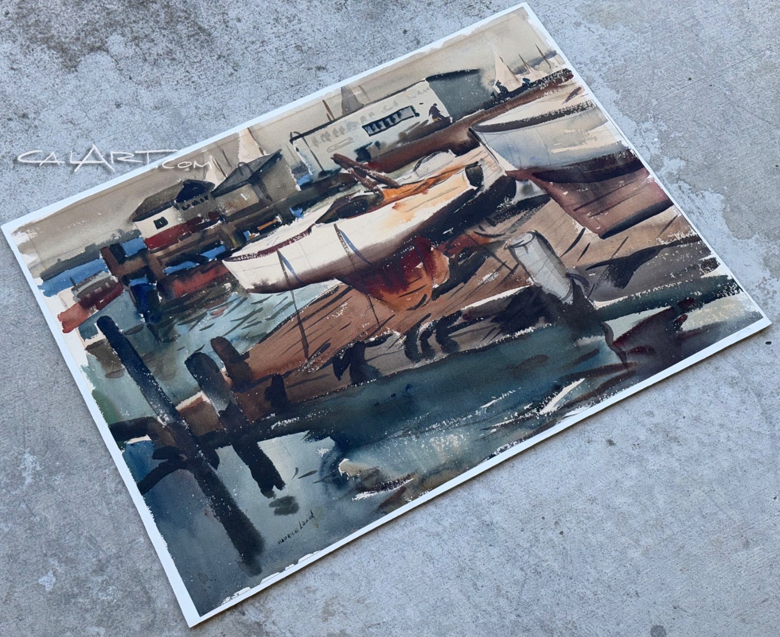 1950s Harbor Docks painting MAURICE LOGAN SOCIETY OF SIX CaLiFoRnia Regionalist