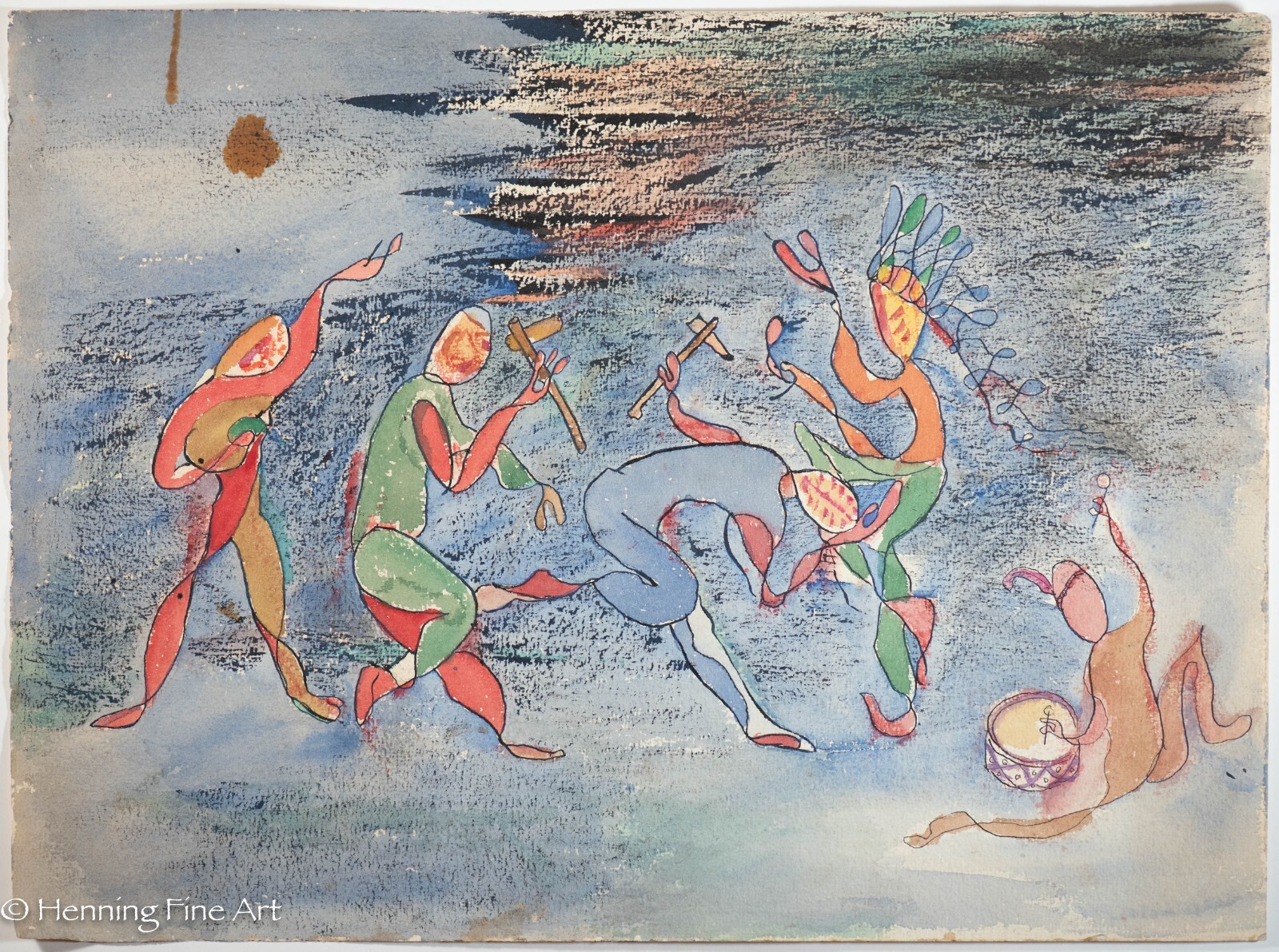 Vintage Carl Shaffer Impressionist Painting Native American Dance WPA 34