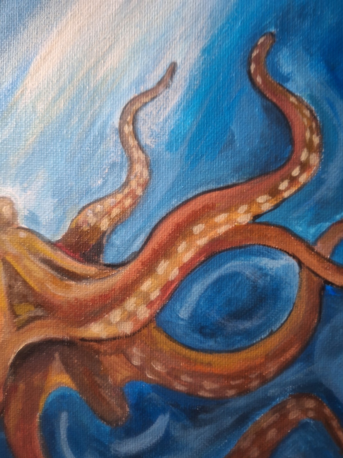 Orginal Deep Sea Octopus 9×12 Impressionist Acrylic Panel Painting