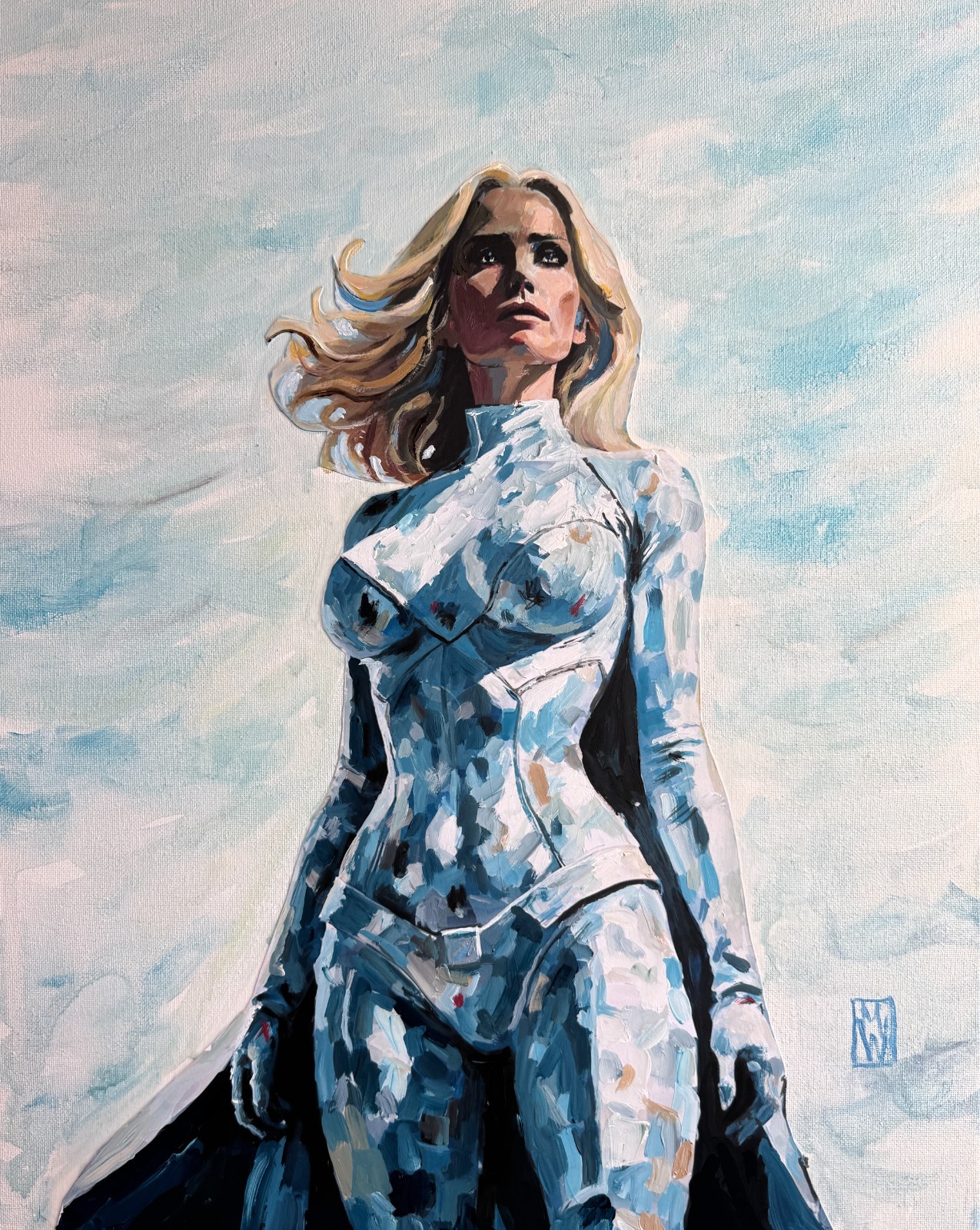 Original Impasto Emma Frost Xmen Portrait Comic Painting Wall Art on Canvas 20″