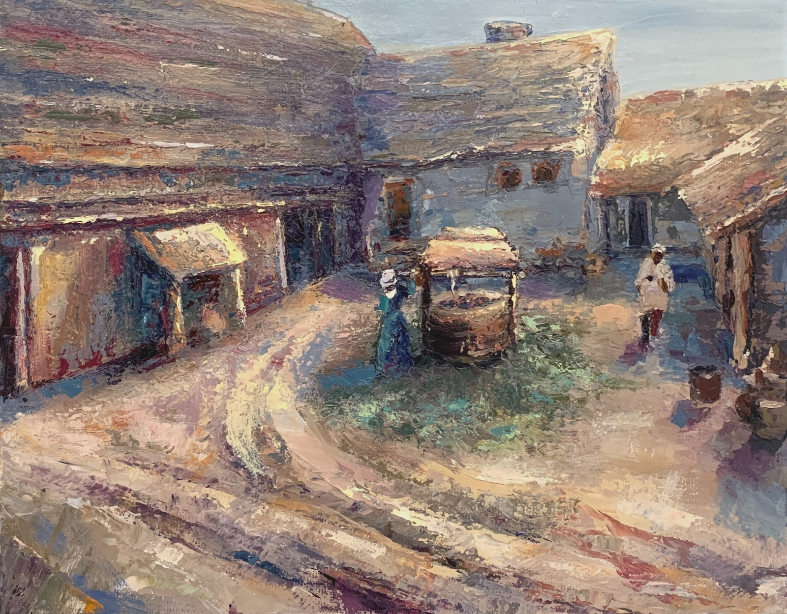 Medieval Village Scene Study – 8×10 Original Oil Painting – Impasto Landscape