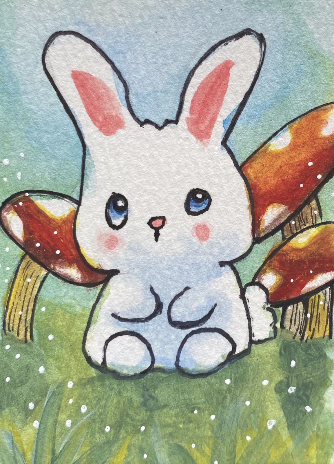 ACEO Original Mixed Media Painting Art Bunny