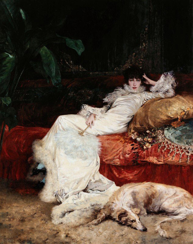 stunning oil painting handpainted on canvas-a young woman with a dog