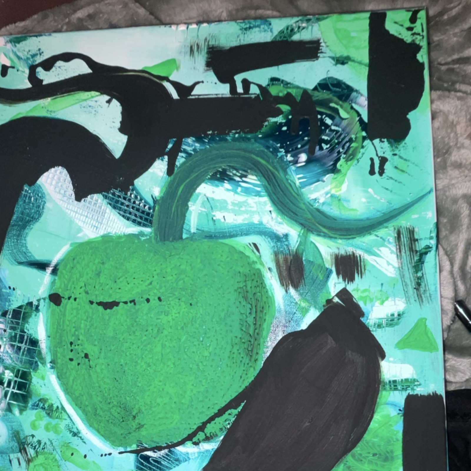 Alyssa Maxim Signed Abstract Apple Canvas Painting Original 2026