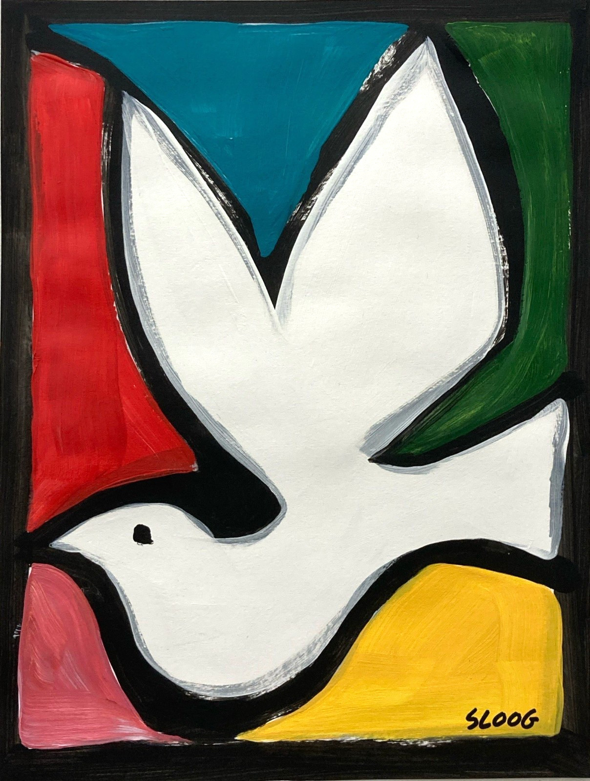 SLOOG Original Art Unique Expressionism Wall Art on Paper 9×12 Color Peace Dove