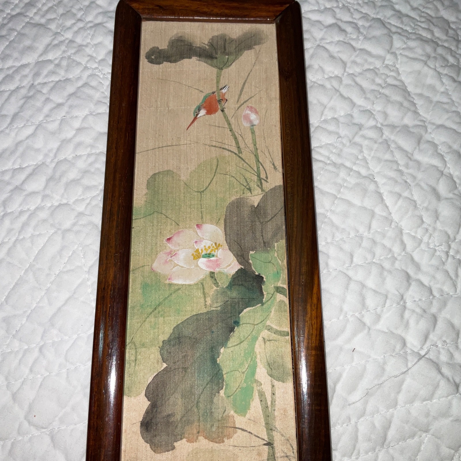 Small two sided Asian painting, original handpainted, flowers, floral birds