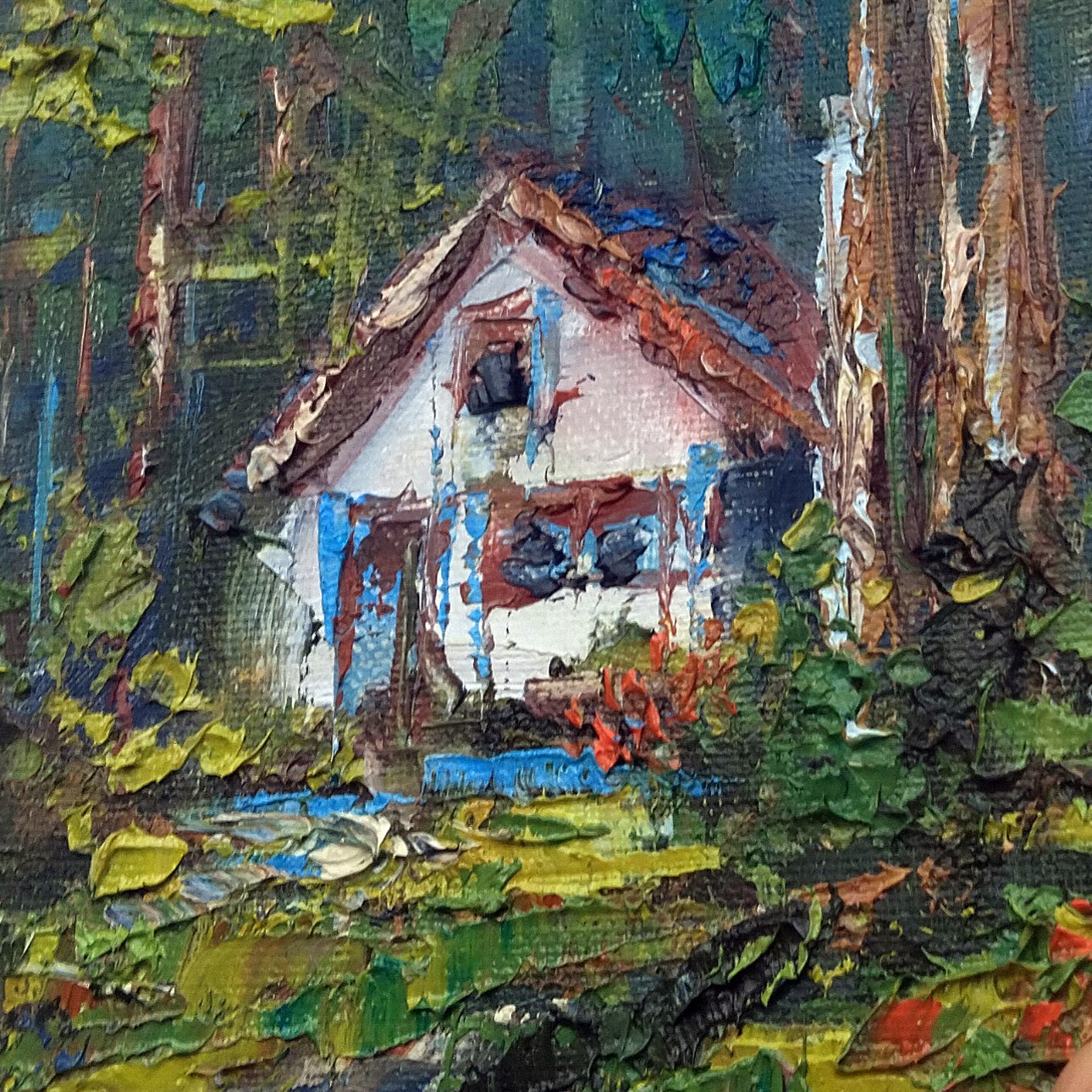 Pine Tree Forest Hidden House 7×9″ Mount Rainier National Park Oil Painting