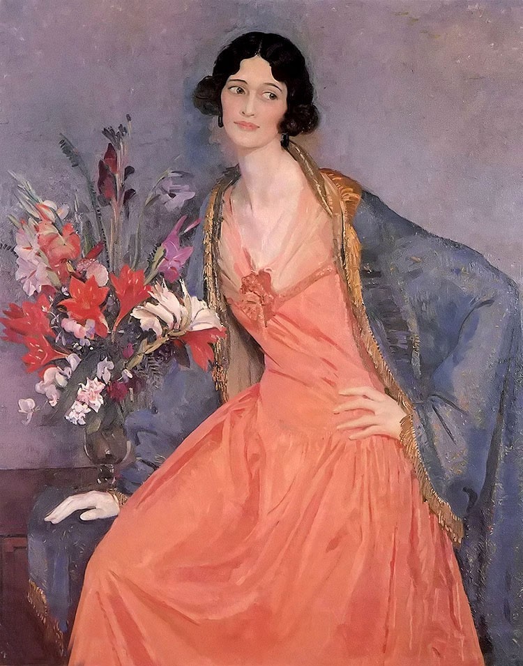 Oil painting george lambert Austria hera young woman noblelady portrait flowers